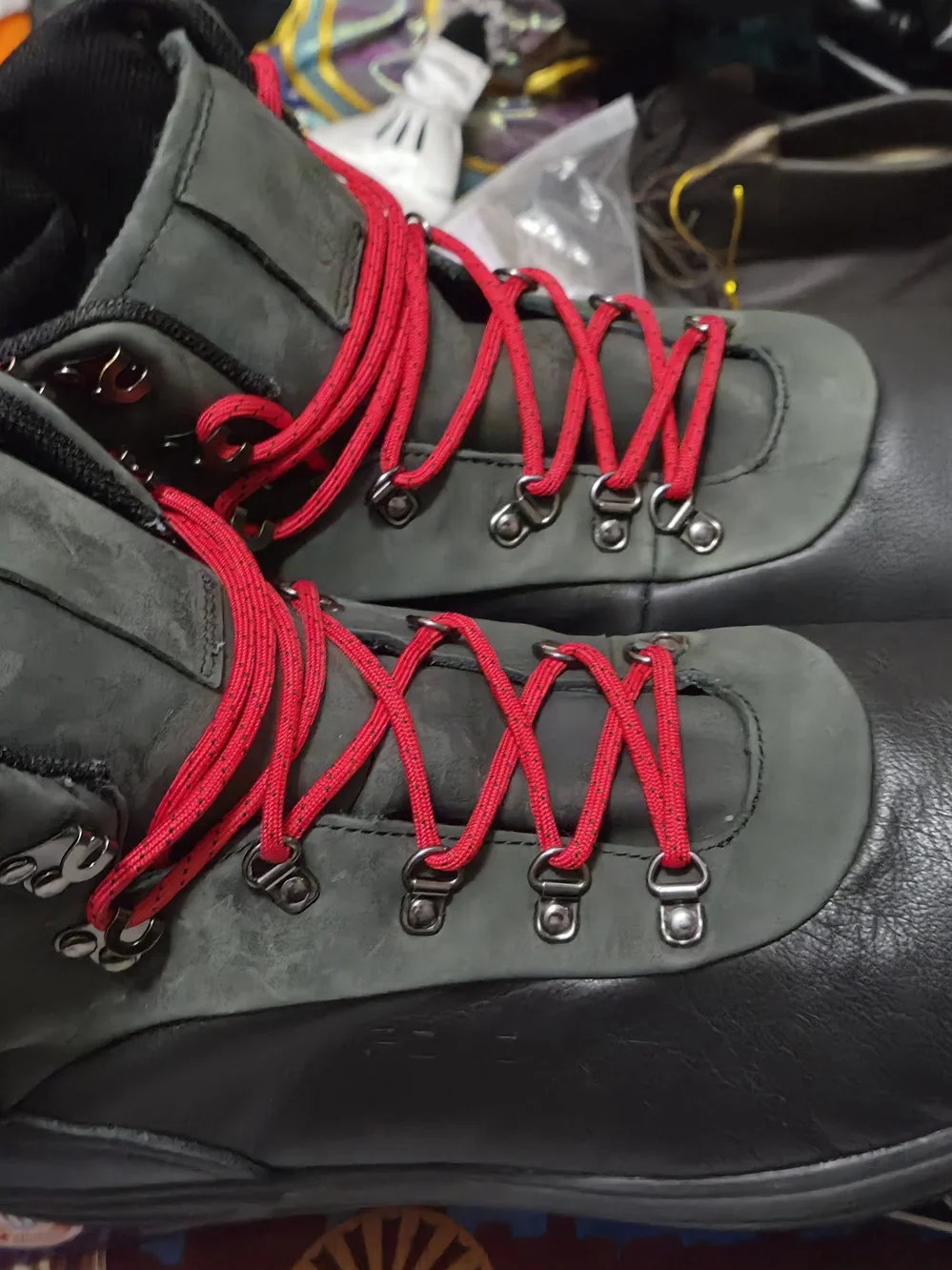 Ralph Lauran Polo Men's Black & Olive Hiking Boots with Red Laces Size 14